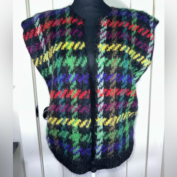 Vintage Mohair & Wool Houndstooth Patterned Women's Sweater Vest NWT - Picture 1 of 12